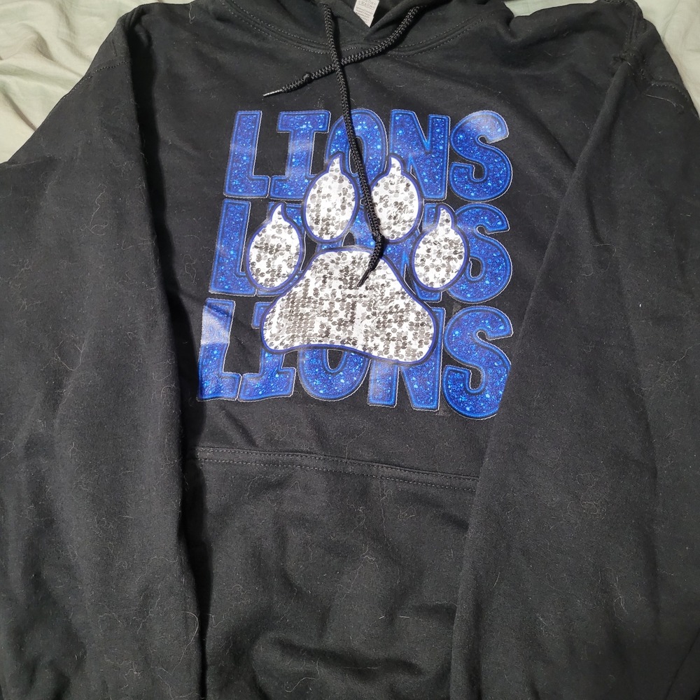 Gildan Black Hoodie with Blue and Silver Design